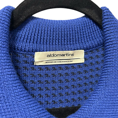 Aldomartins Blue Black Wool Blend Collared Ruffle Sweater Mini Dress Womens XS
