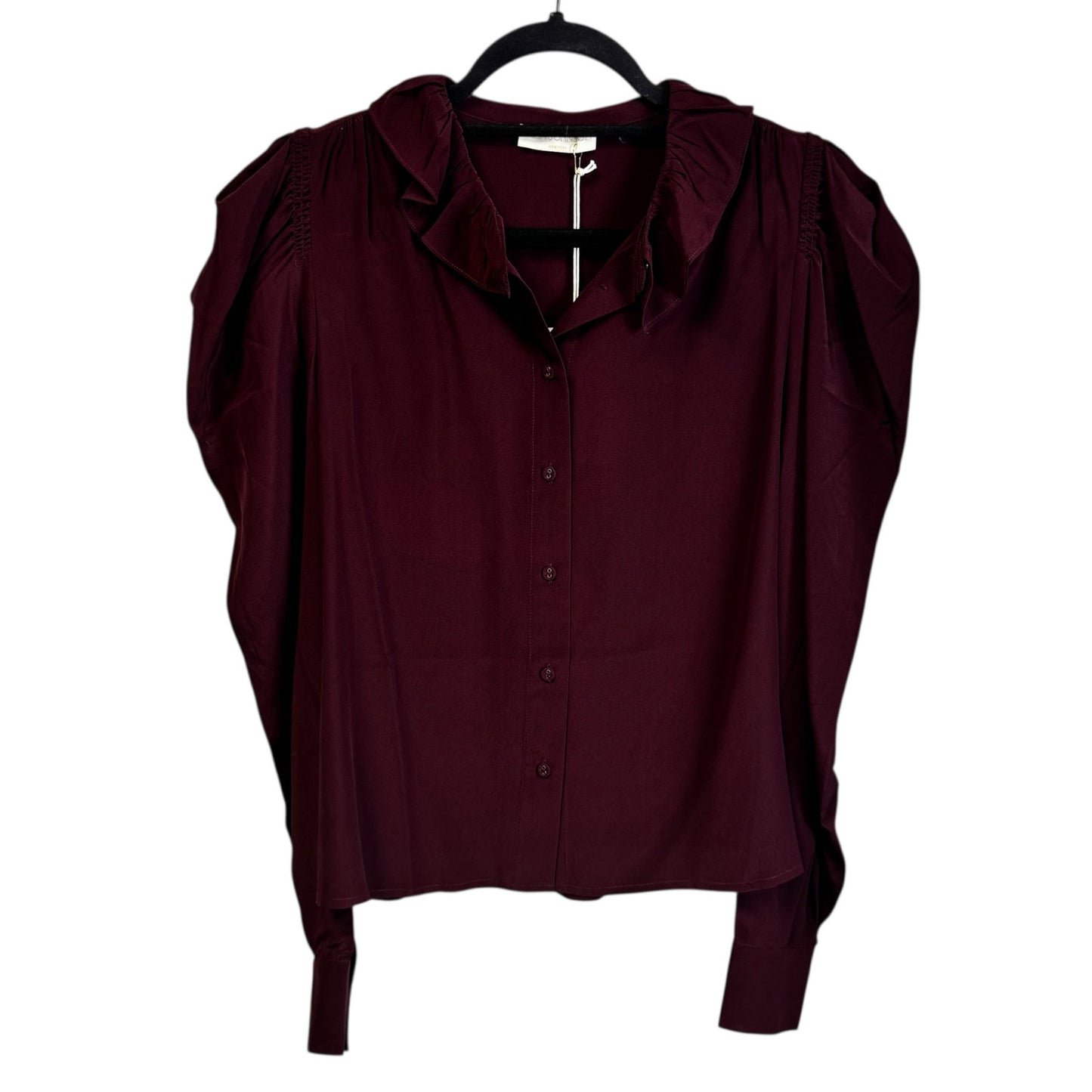 NWT Ulla Johnson Mahogany Long Cuff Sleeve Ruffle Mock Neck Dara Blouse Size 2