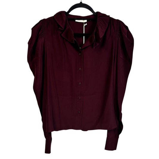 NWT Ulla Johnson Mahogany Long Cuff Sleeve Ruffle Mock Neck Dara Blouse Size 2