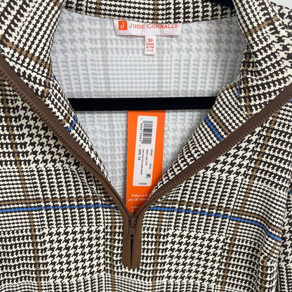NWT Jude Connally Aspen Jude Cloth Glen Plaid Chocolate Saddle Half Zip Top XS