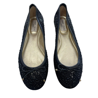 Jimmy Choo Black Sequin Bow Accent Metallic Ballet Flats Womens Size 40 / US 10
