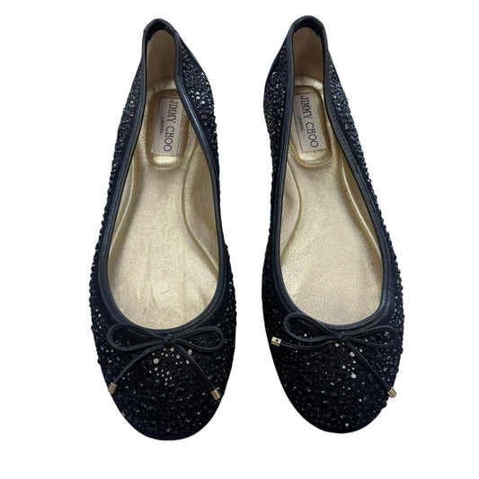 Jimmy Choo Black Sequin Bow Accent Metallic Ballet Flats Womens Size 40 / US 10