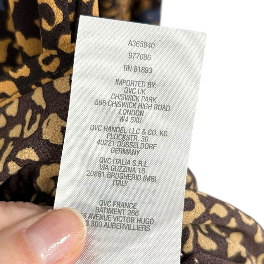 Logo Lori Goldstein Brown Blue Floral Animal Print Tiered Button Up Top XS