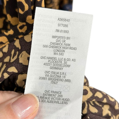 Logo Lori Goldstein Brown Blue Floral Animal Print Tiered Button Up Top XS