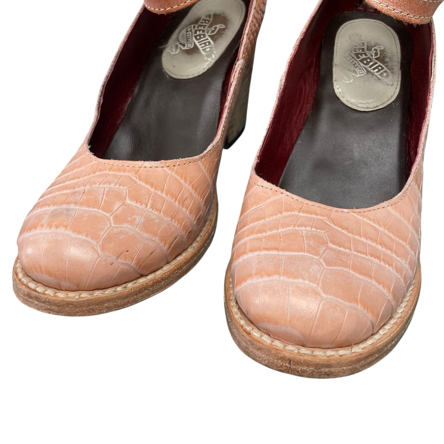 Freebird Randi Gladiator Ankle Strap Heels in Pink Croco Leather Womens Size 7
