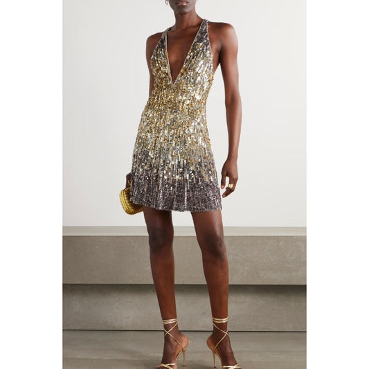 NWT Jenny Packham Brilliance Sequin Crystal Embellished Jersey Mini Dress US 2
