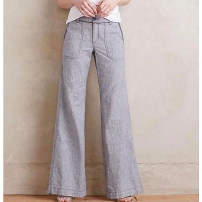 Pilcro and the letterpress Gray Linen Blend Wide Leg Pants Womens Petite 4