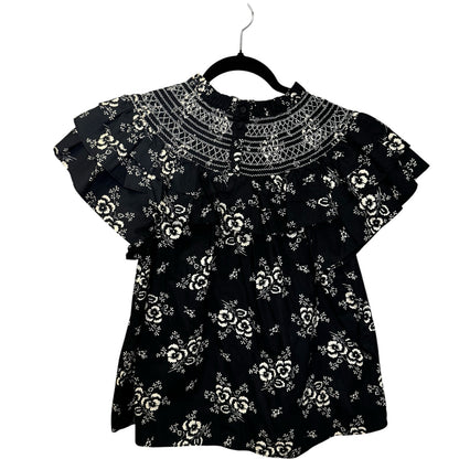 SEA New York Black White Floral Flutter Ruffle Sleeve Alessia Top Womens Medium