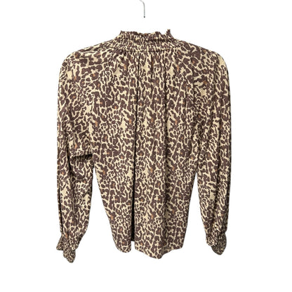 Nation LTD Antique Leopard Melanie Long Sleeve Smocked Peasant Top Womens Small