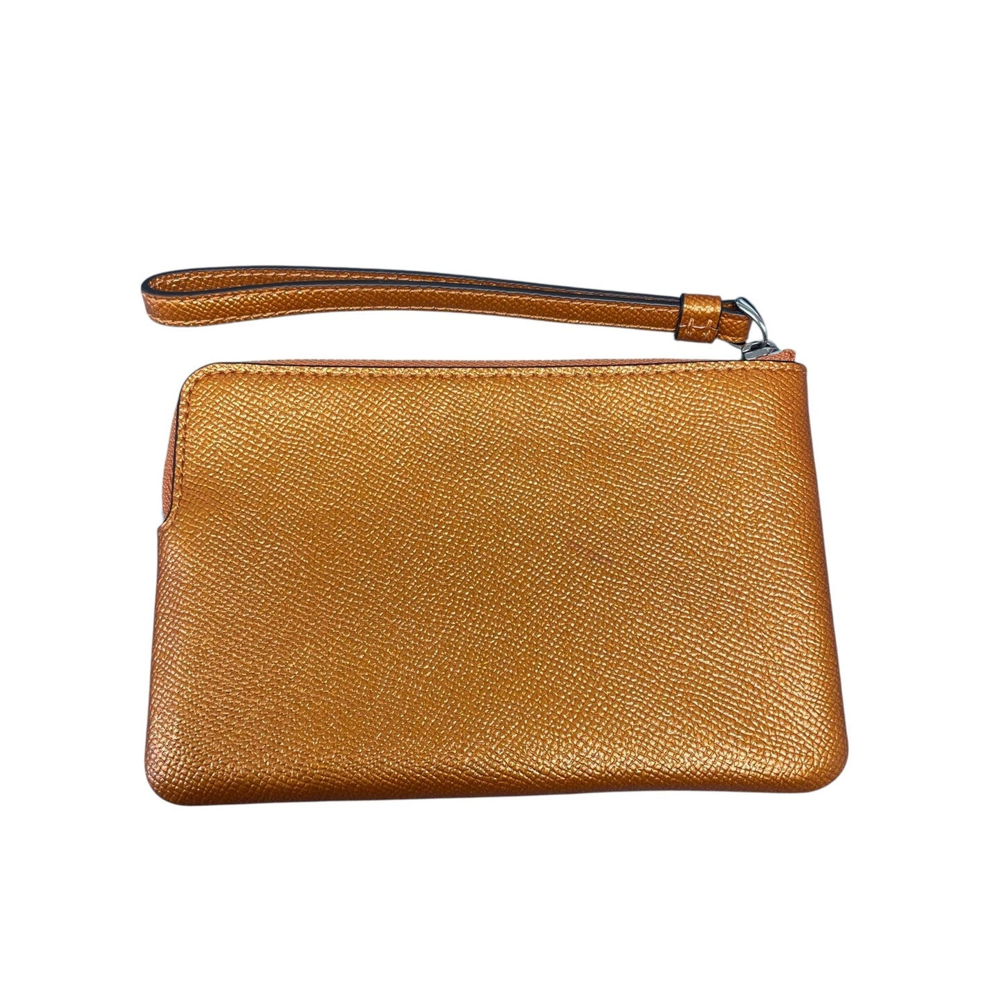 Coach Metallic Orange Leather Zip Up Wristlet Pouch Wallet