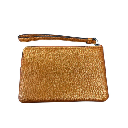 Coach Metallic Orange Leather Zip Up Wristlet Pouch Wallet