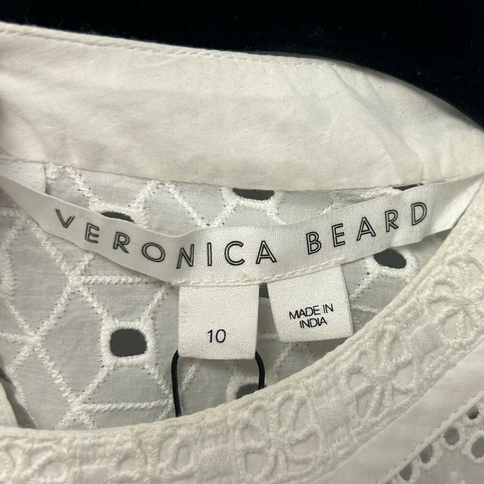 NWT Veronica Beard White Jie Ruffle Embroidered Eyelet Cotton Top Womens 10