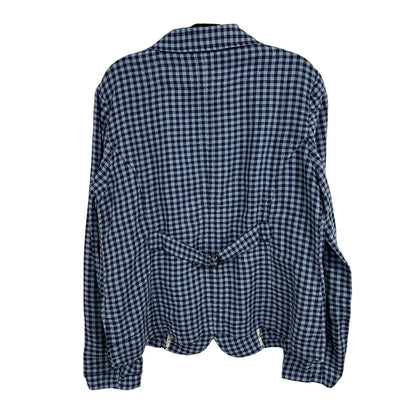 Sundance Navy Blue Gingham Button Front Linen Ziri Blazer Womens Medium