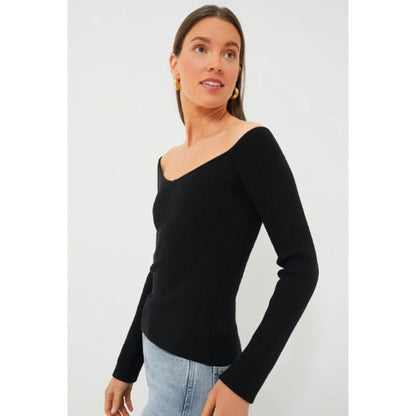Tuckernuck Black Knit Acrylic Blend Long Sleeve V Neck Nicola Top Womens Large