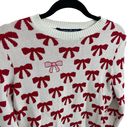 Duffield Lane Heirloom Cotton The Bow Sweater in Ivory Red and Pink Womens XS