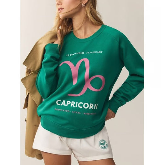 Anthropologie x Catherine O'Sullivan Green Pink Capricorn Sweatshirt Womens XS