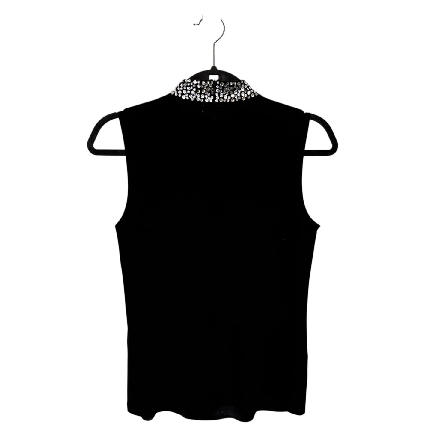 NWT L’Agence Black Madelyn Crystal-Embellished Mock Neck Sleeveless Top Small