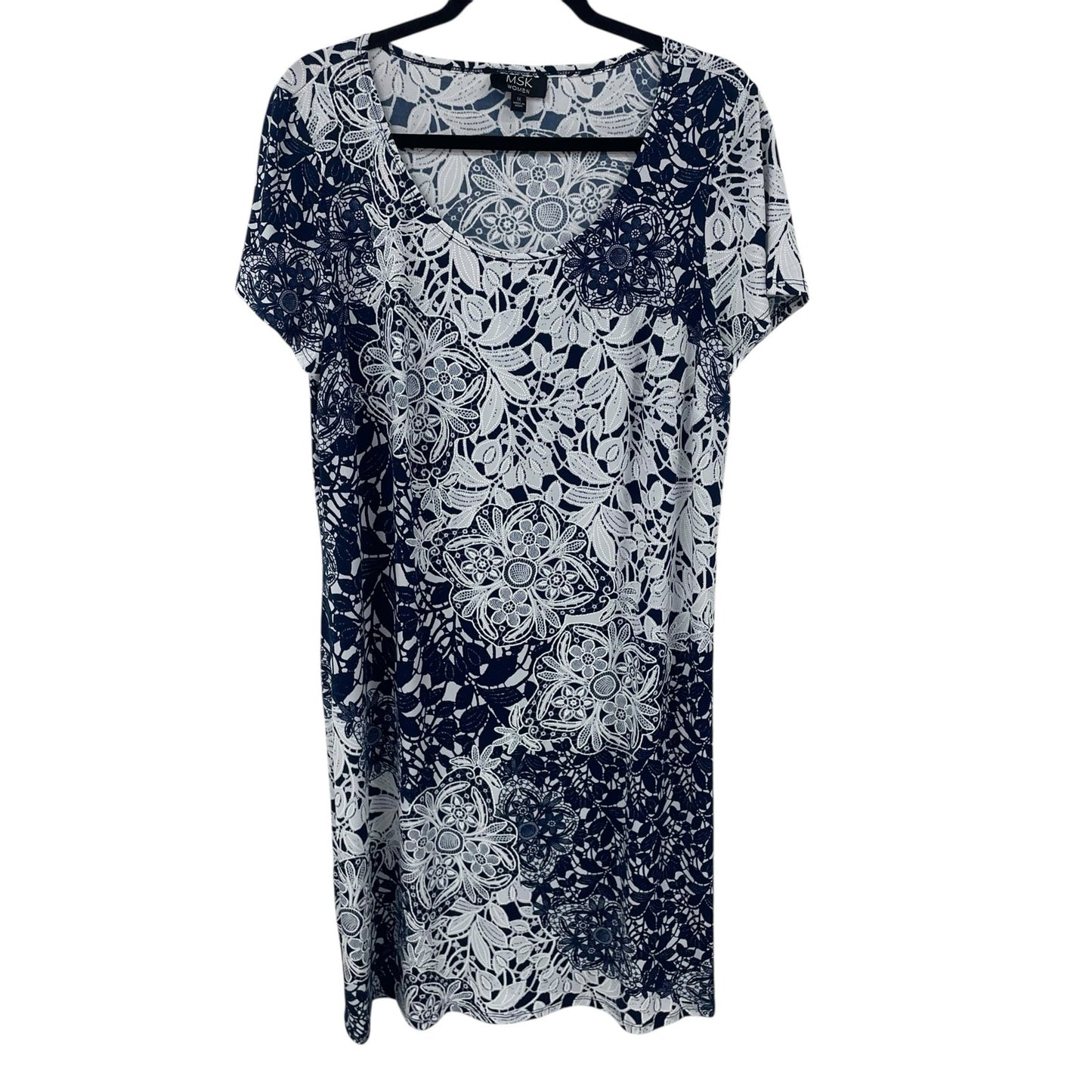 MSK Navy White Floral Print Short Sleeve Shift Dress Womens Plus Size 1X