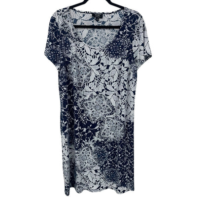 MSK Navy White Floral Print Short Sleeve Shift Dress Womens Plus Size 1X