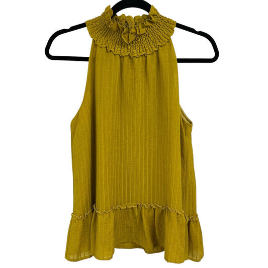 THML Mustard Yellow Sleeveless Stripe Ruffle Tank Top Womens Small