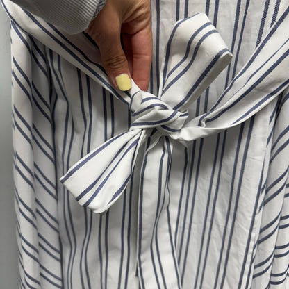 NWT Lafayette 148 White Blue Stripe Sleeveless Button Down Dress Womens X-Large