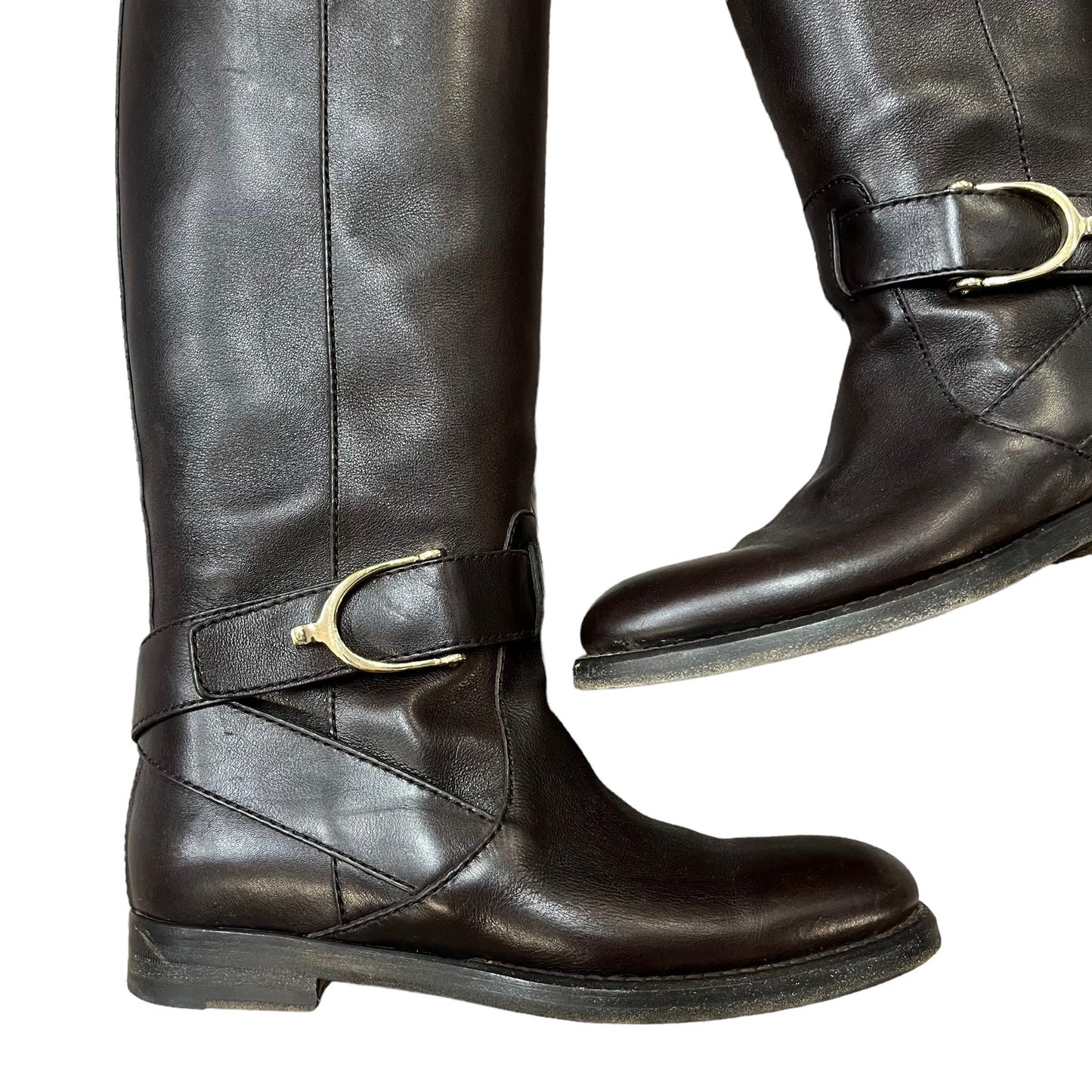 GUCCI Brown Leather Gold Harness Pull On Riding Boots 6.5