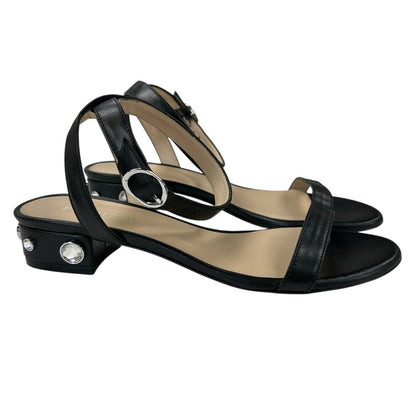 Stuart Weitzman Black Dancer Allshine Embellished Leather Flat Sandals Womens 7B