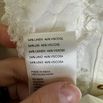 Pilcro White Long Cuff Sleeve Ruffle Button Down Linen Top Womens Medium