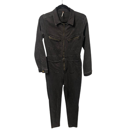 Free People Lennox Skinny Fit Denim Jumpsuit Washed Black Womens Medium