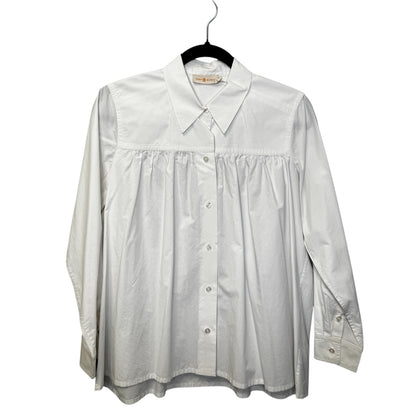 Tory Burch White Long Cuff Sleeve Button Front Cotton Poplin Shirt Womens Small