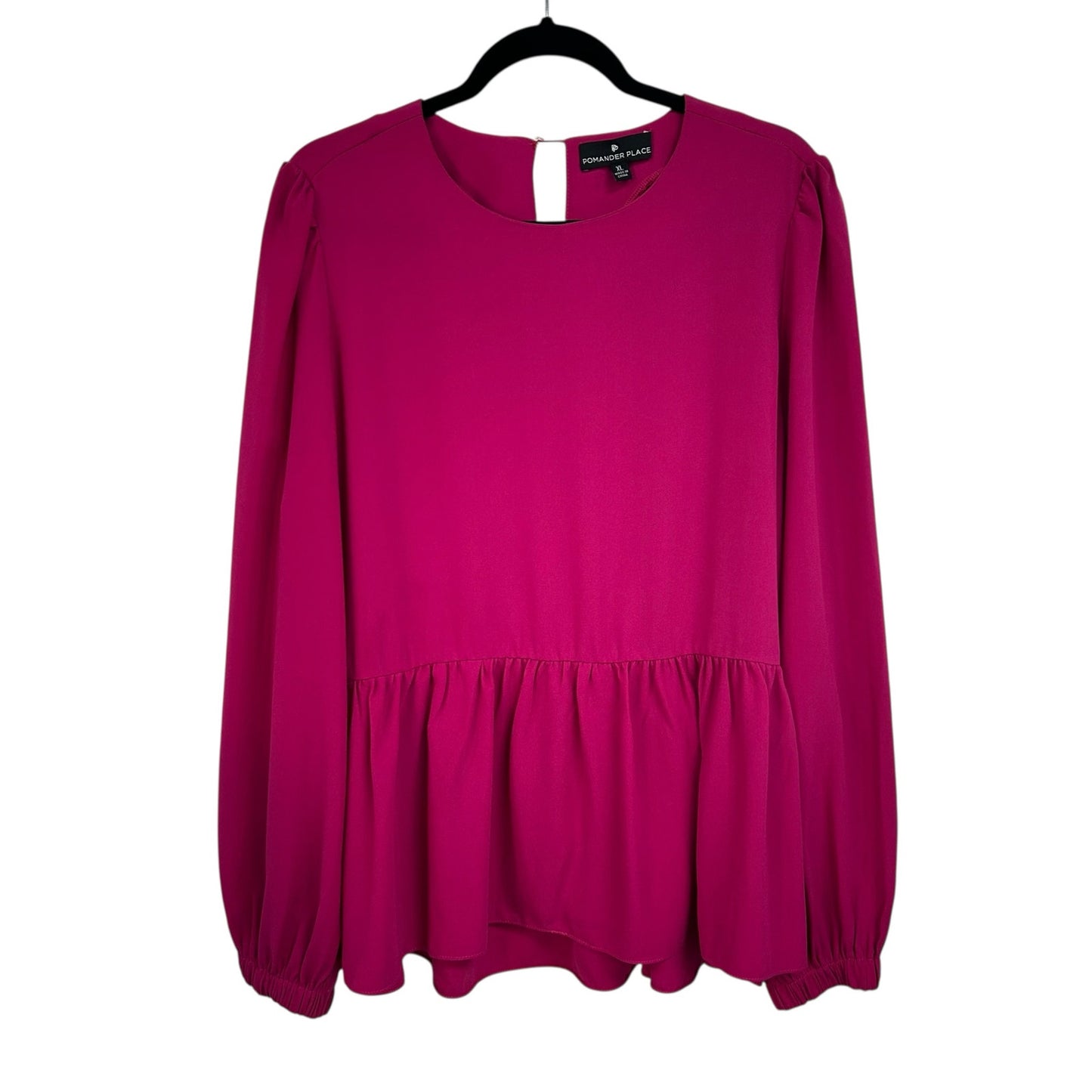 Pomander Place Fuchsia Pink Carlota Long Sleeve Peplum Blouse Womens Size XL