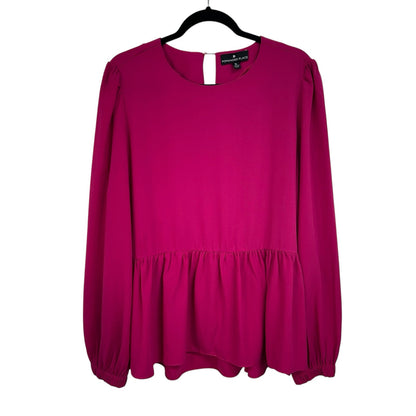 Pomander Place Fuchsia Pink Carlota Long Sleeve Peplum Blouse Womens Size XL