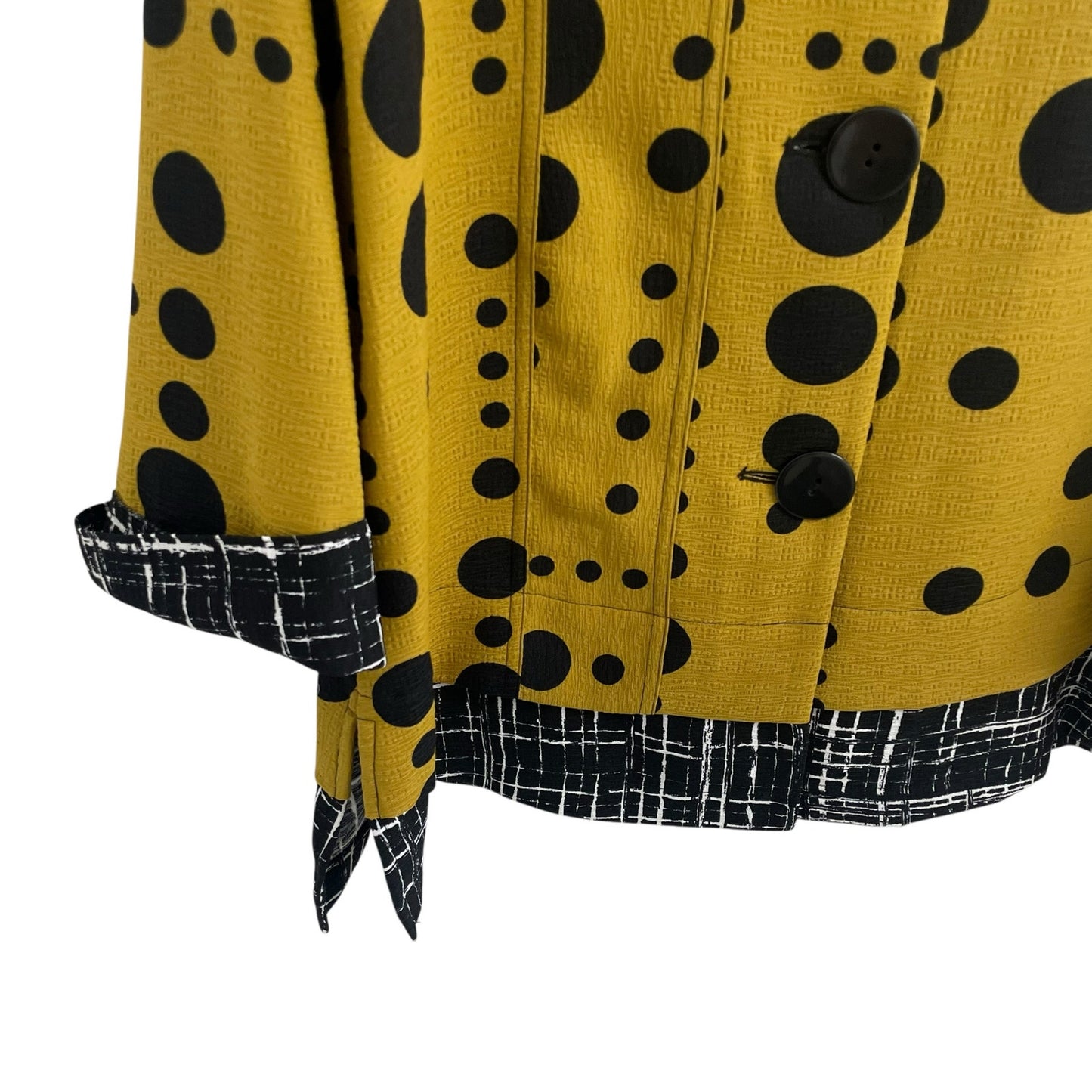 Ali Miles Mustard Yellow Black Polka Dot Button Front Collared Jacket Medium