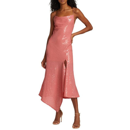 NWT Alice + Olivia Pink Harmony Sequined Asymmetric Slip Dress Womens 4 AS IS