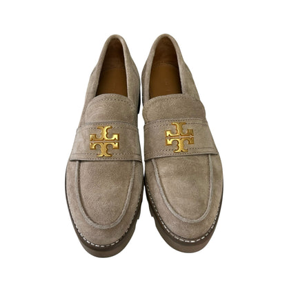 Tory Burch Avola Tan Suede Leather Gold Logo Everly Chunky Loafers Womens 6