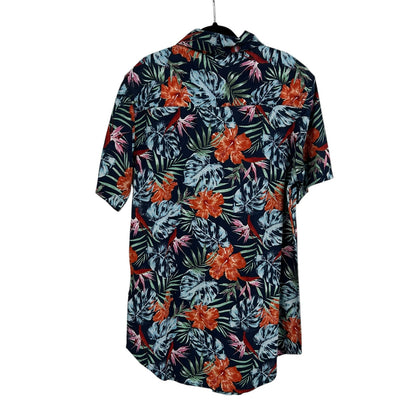 Tommy Bahama Blue Orange Tropical Print Short Sleeve Button Down Shirt Boys 8