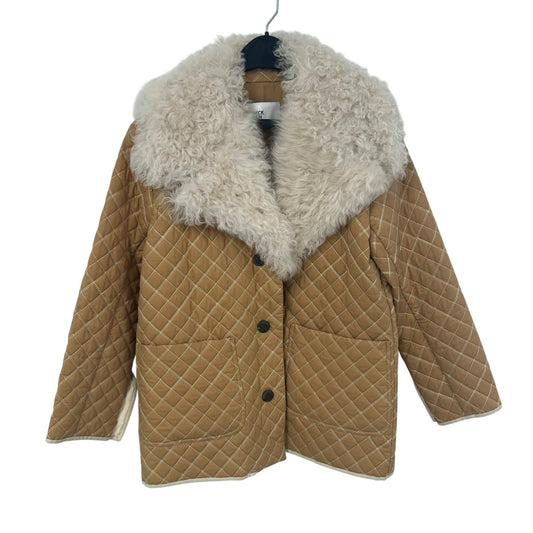 Becken Tan Cream Quilted Button Up Lamb Fur & Lamb Leather Coat Womens Small