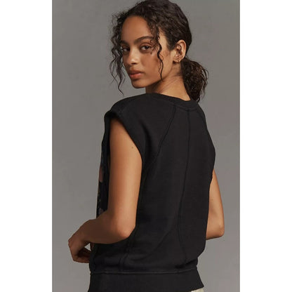 Pilcro Black Floral Sleeveless Crewneck Cotton Muscle Sweatshirt Womens Medium