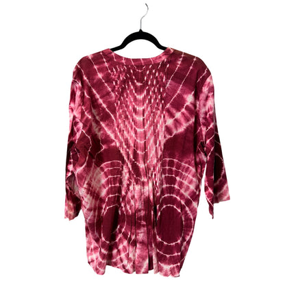 NWT Chico’s Deep Cherry Tie Dye Peasant Sleeve Pintuck Cotton Blouse Womens 20