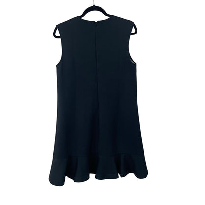 Victoria Beckham Black Calla Lily Shift Dress Floral Ruffle Hem Womens Medium