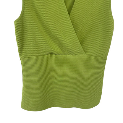 Y2K Cyrus V Neck Sleeveless Ribbed Knit Low Cut Tank Top Green Size Petite Small