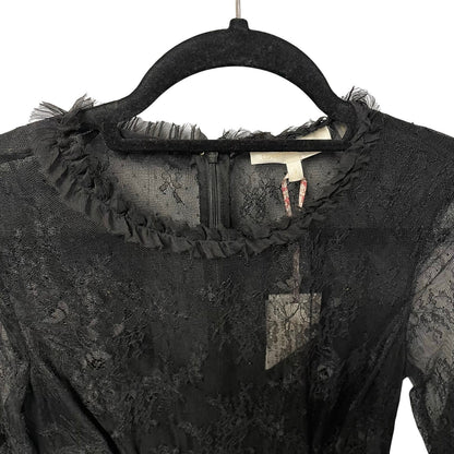 NWT LoveShackFancy Amberleigh Black Ruffle Lace Mini Dress Womens Size 2