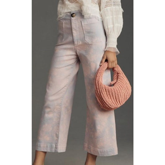 NWT Anthropologie Maeve The Colette Denim Cropped Wide-Leg Jeans Marble Wash 26