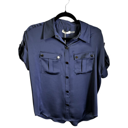 NWT Ramy Brook Slate Blue Short Sleeve Button Down Sawyer Top Womens X-Small