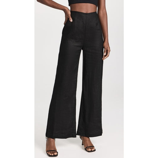 NWT Faithfull The Brand Black High Rise Wide Leg Linen Arto Pants Womens 2
