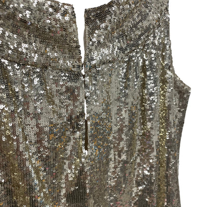 Tory Burch Metallic Gold Sequin Sleeveless Silk Sheath Dress Womens Size 8