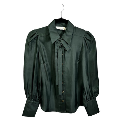 NWT Zimmermann Pine Green Long Sleeve Illustraition Blouson Top Womens 2 Petite