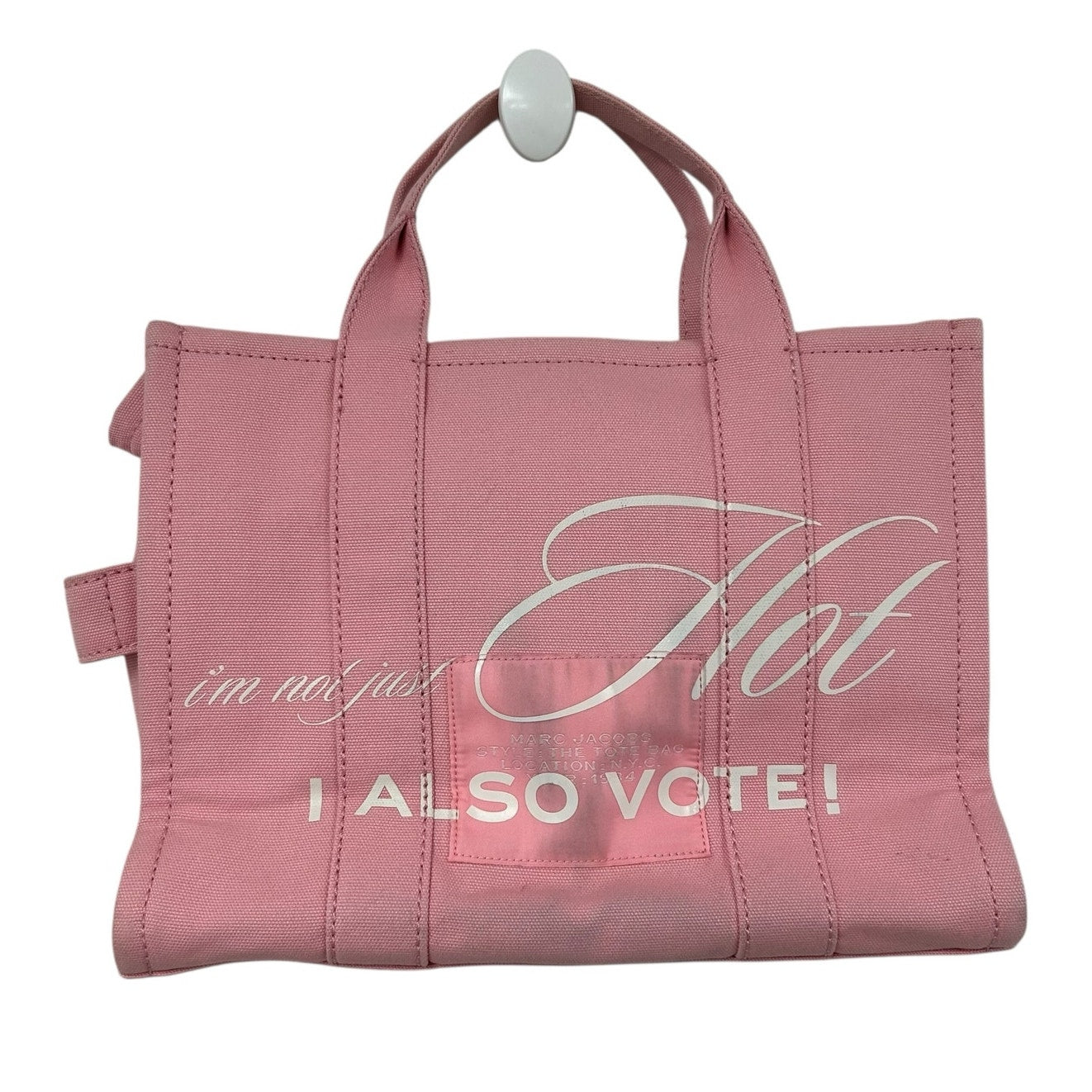 Marc Jacobs Pink White Double Handle The Vote Tote Bag w/ Crossbody Strap AS IS