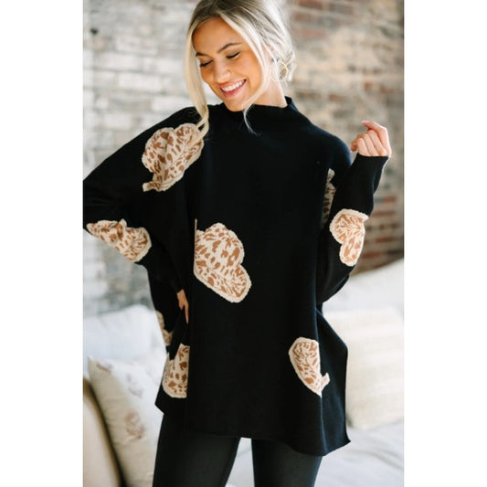 Entro Black Tan Cowboy Hat Print Mock Neck Pullover Sweater Womens Size Small
