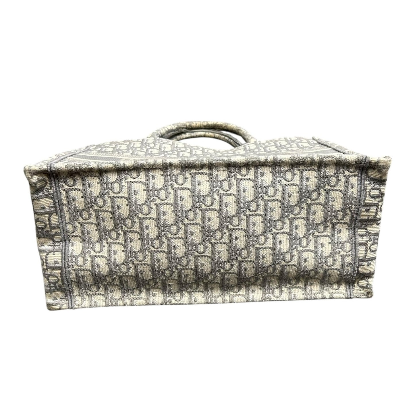 Christian Dior Grey White Oblique Embroidery Double Handle Medium Book Tote
